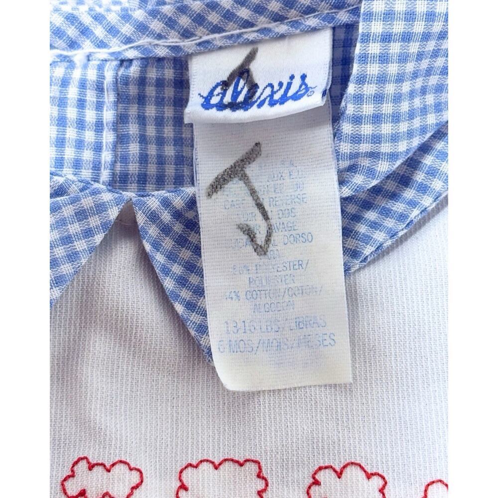 Vintage Alexis Baby Boy Smocked Train Bubble Romper Blue Gingham 6M Jon Jon - Picture 5 of 6
